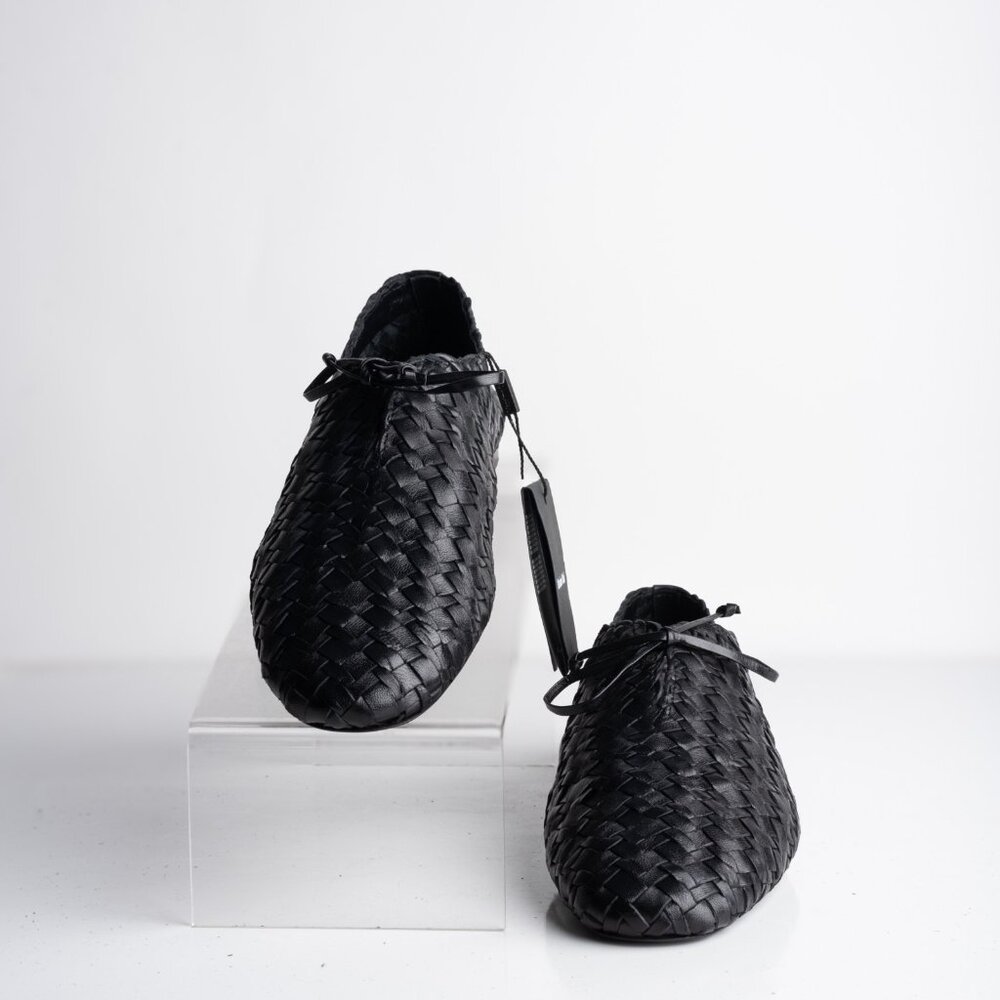 Massimo Dutti Womens Ballerina Braid Leather Woven Flats Black US 7.5 EU 38 New - Picture 4 of 8